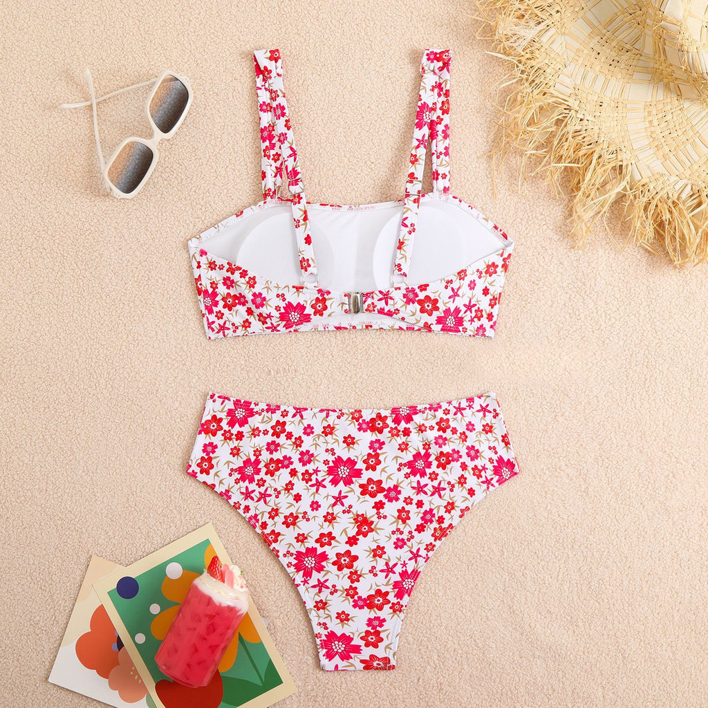 Small floral high waisted patchwork bikini