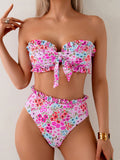 Lace strap three-point swimsuit top bikini