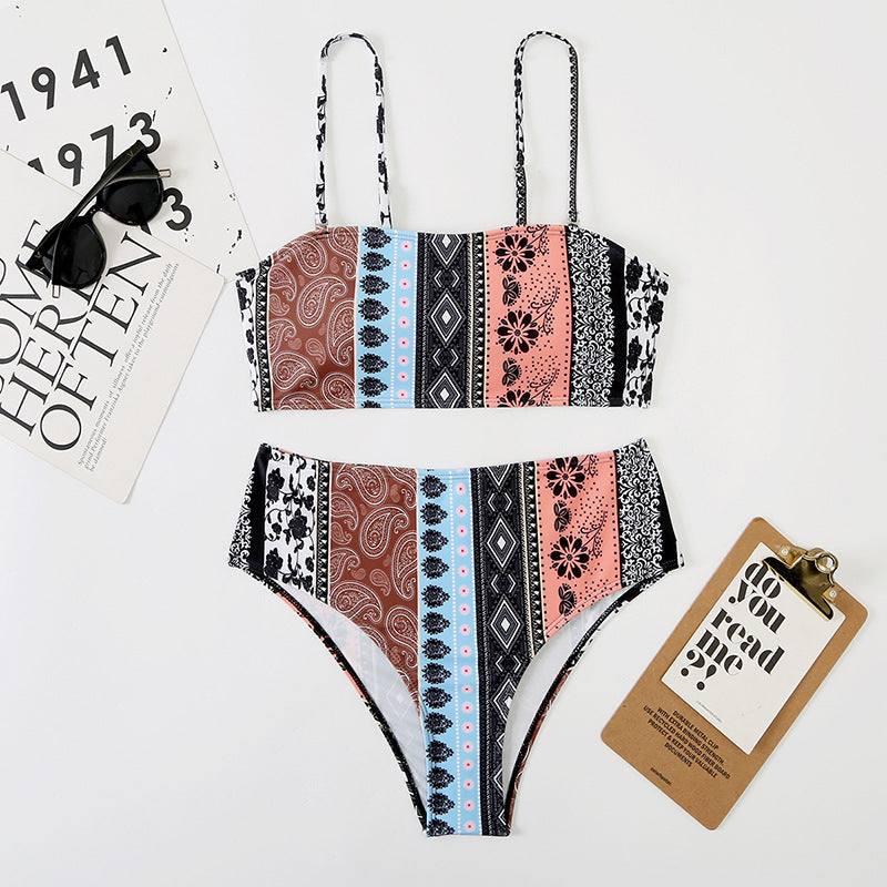 High waisted triangle suspender bikini