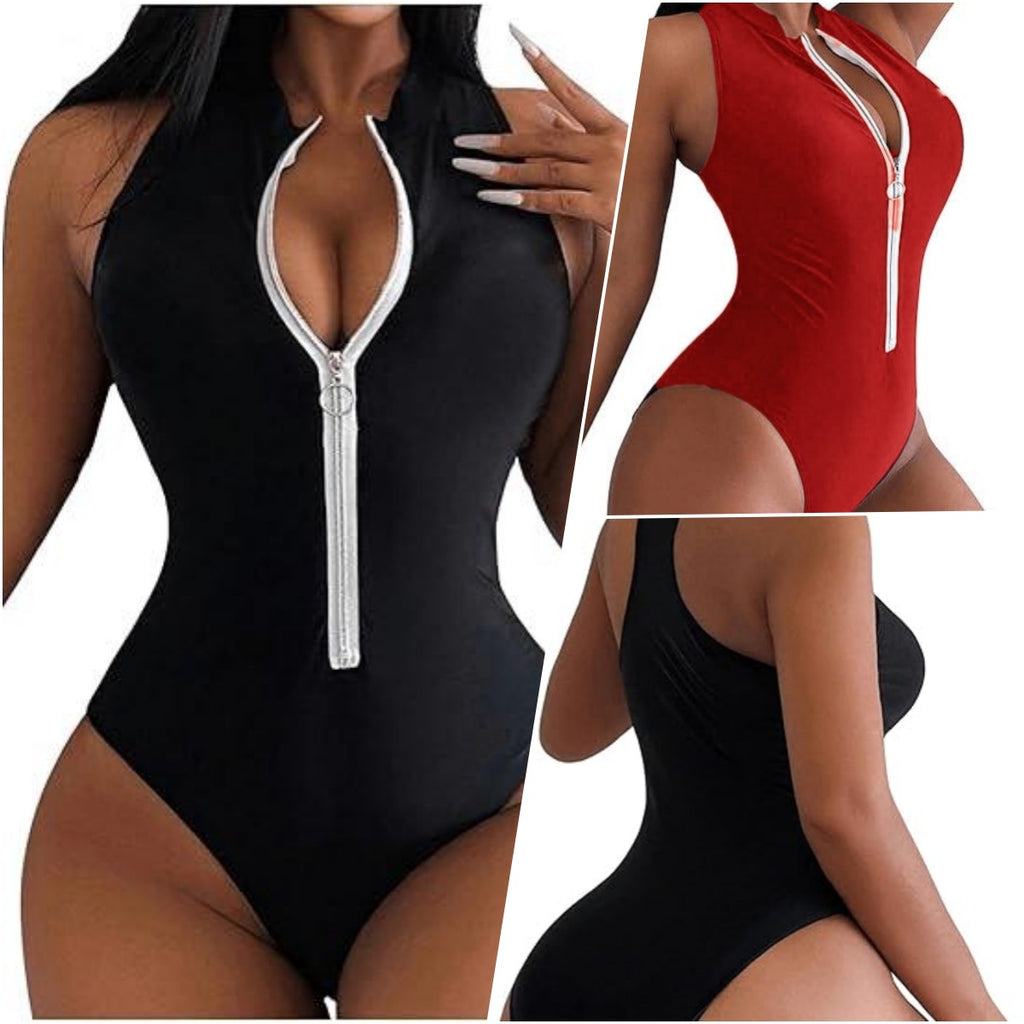 One piece bikini swimsuit with zipper on the chest