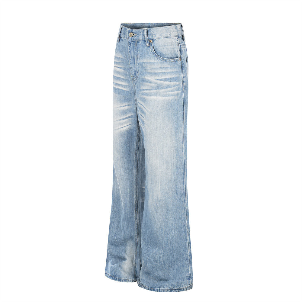 Light colored gradient washed vintage denim micro flared pants