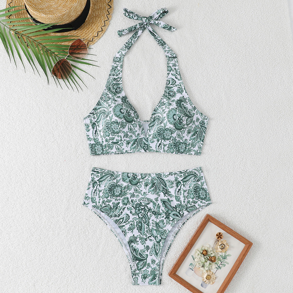 Split floral triangle strap multicolor bikini