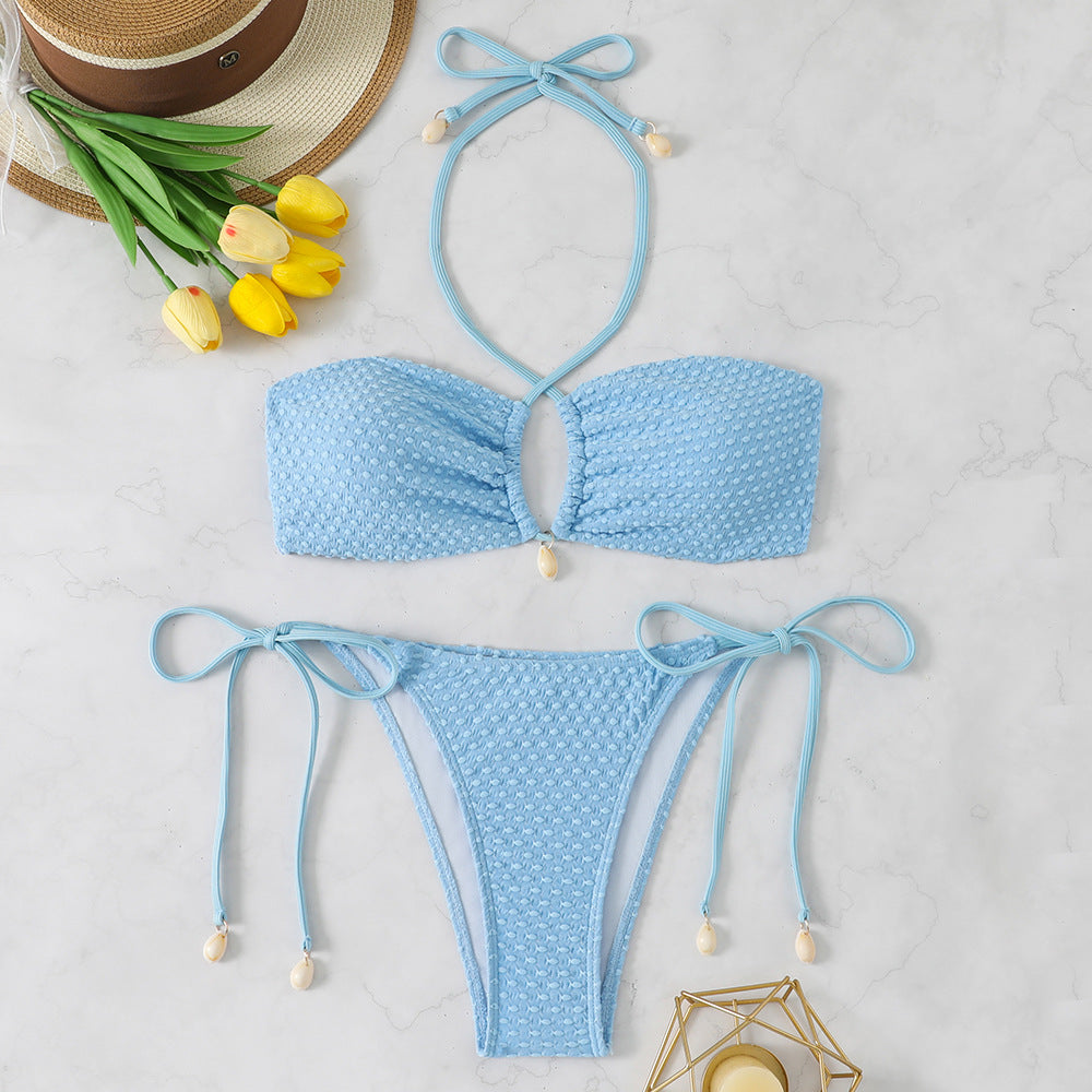 Split swimsuit women gather in solid color bikini