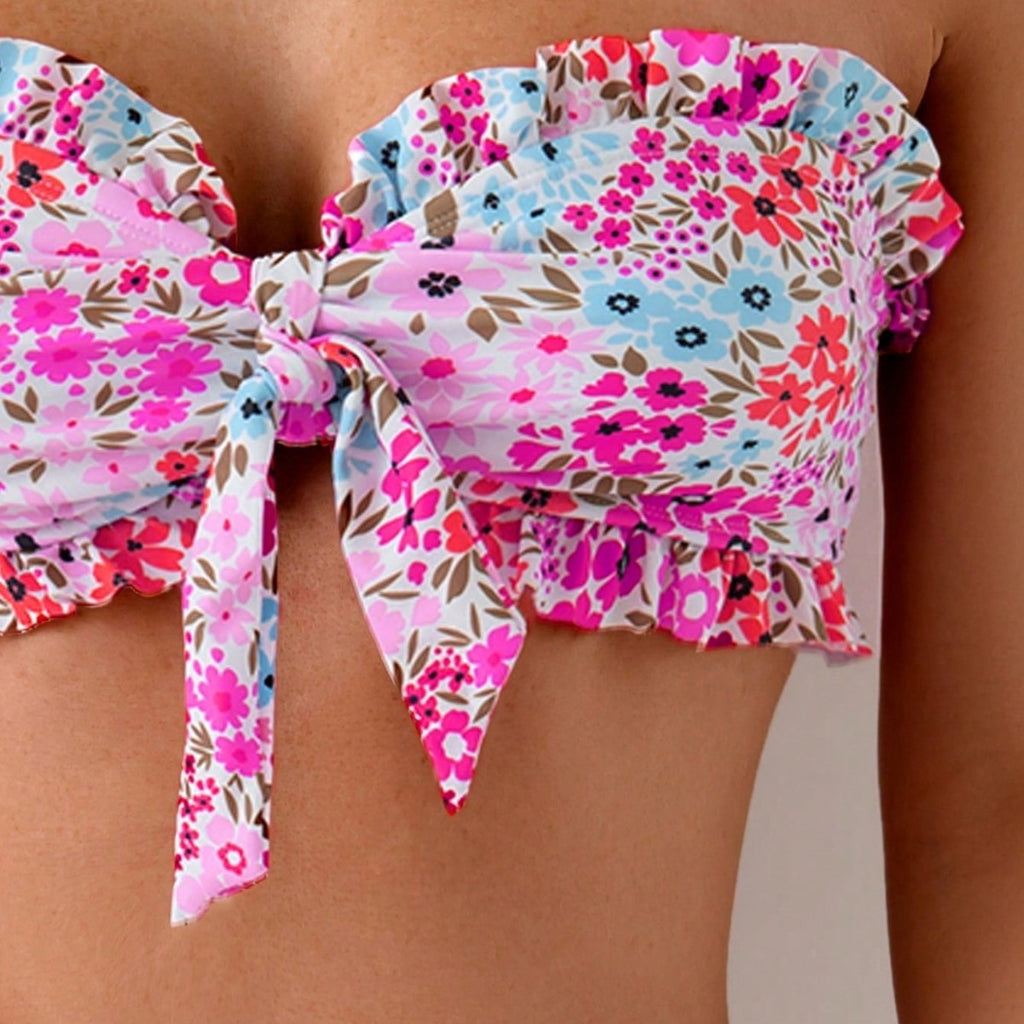 Lace strap three-point swimsuit top bikini