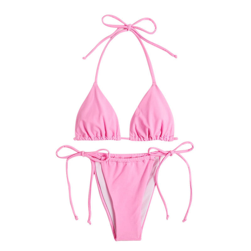 Solid Color Sleeveless Backless  Bikini Swimwear