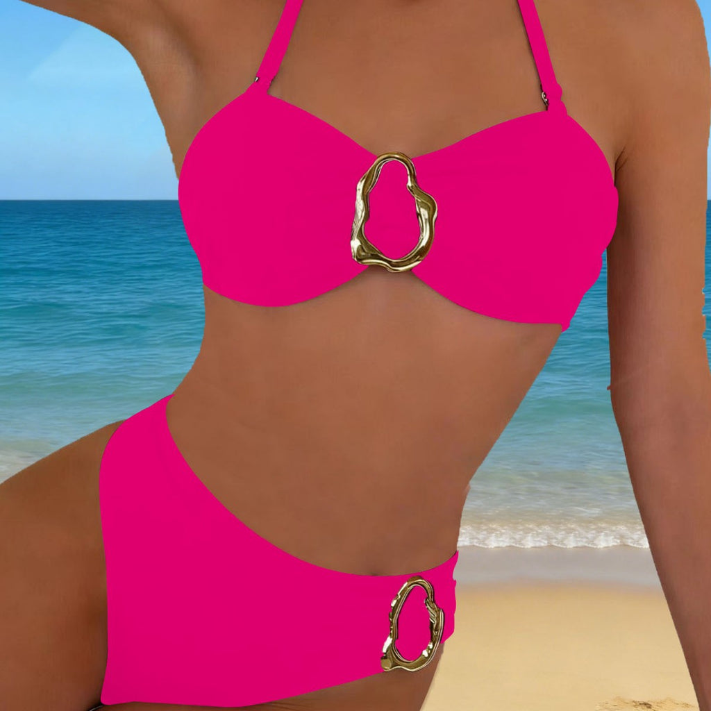 Lace up bikini solid color split