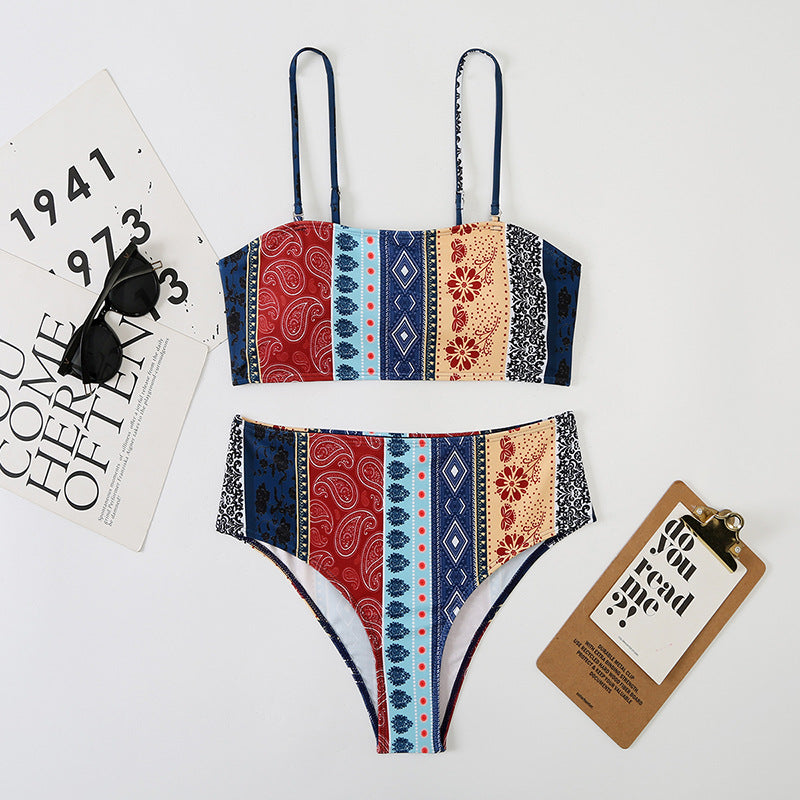 High waisted triangle suspender bikini