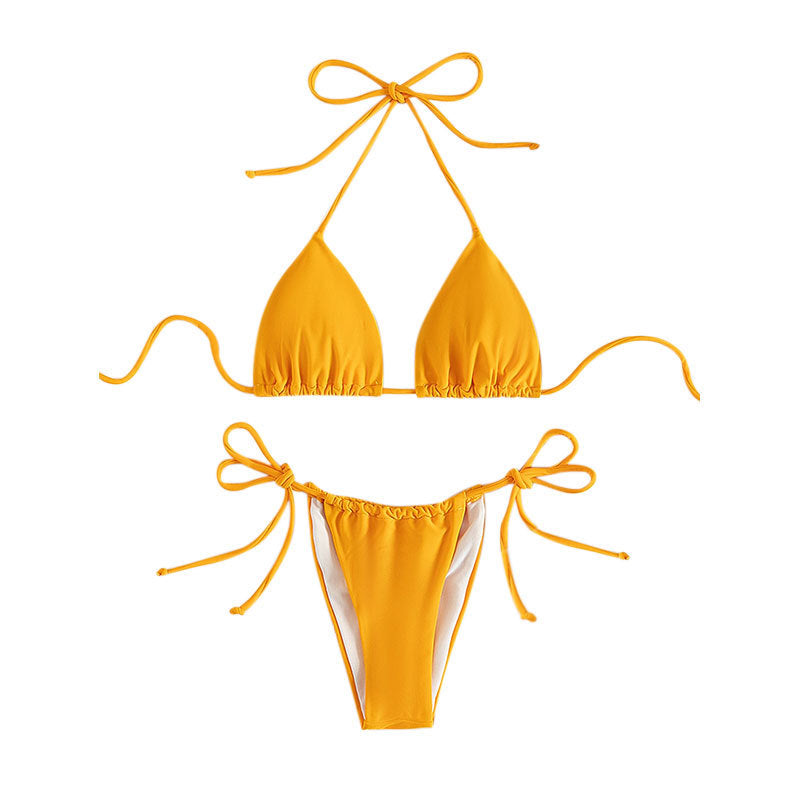 Solid Color Sleeveless Backless  Bikini Swimwear