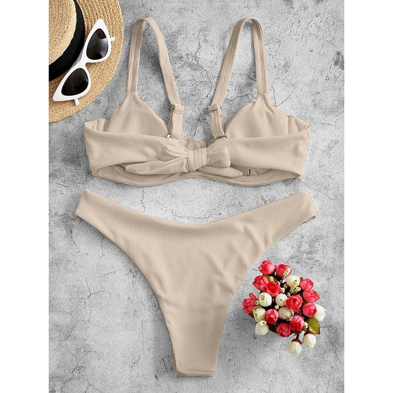 Sexy Solid Color Strap Bikini Swimwear for Women