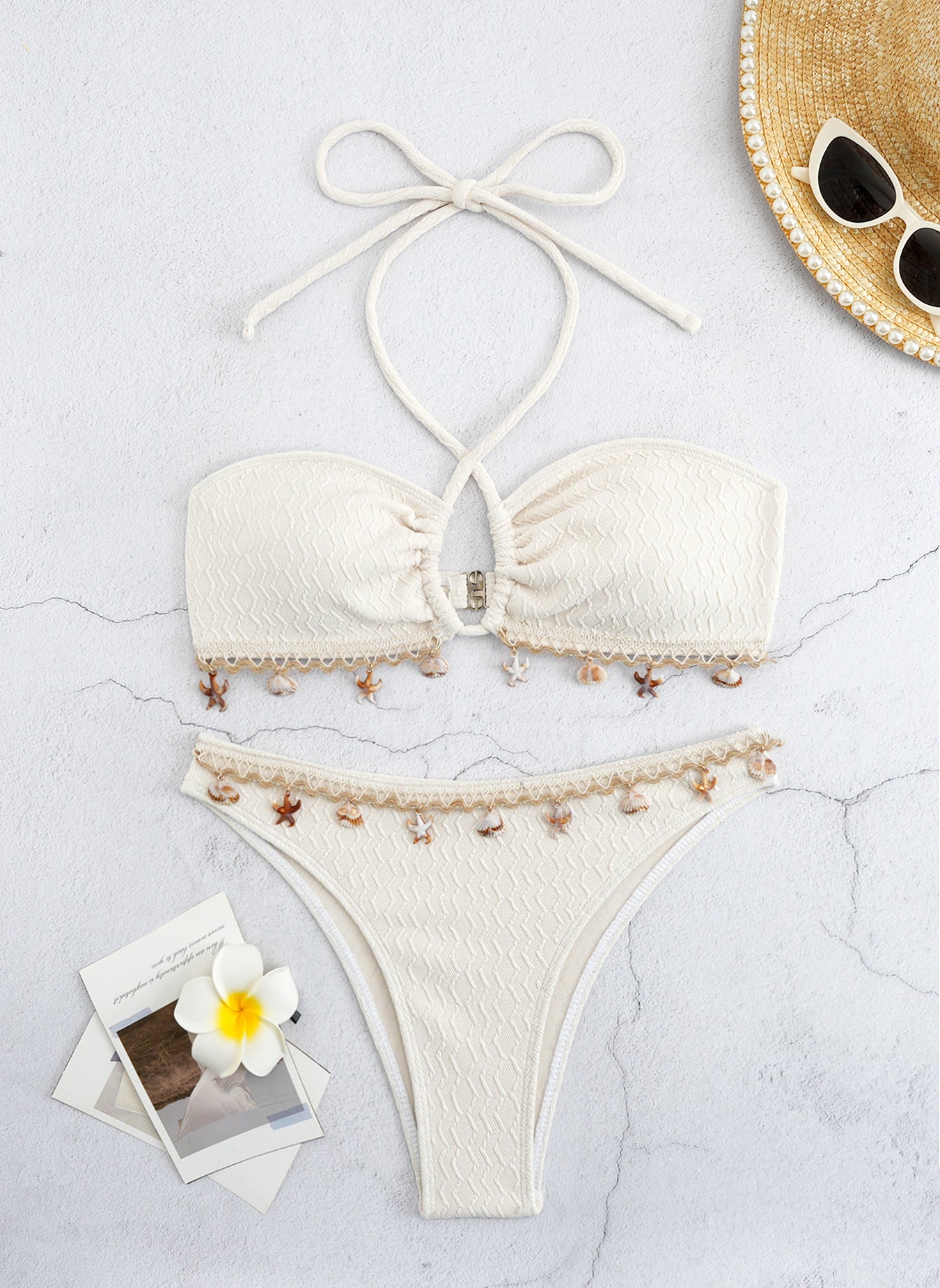 Hanging neck tassel pendant bikini swimsuit for women