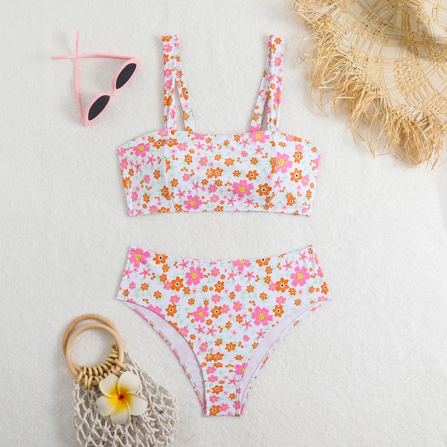 Small floral high waisted patchwork bikini