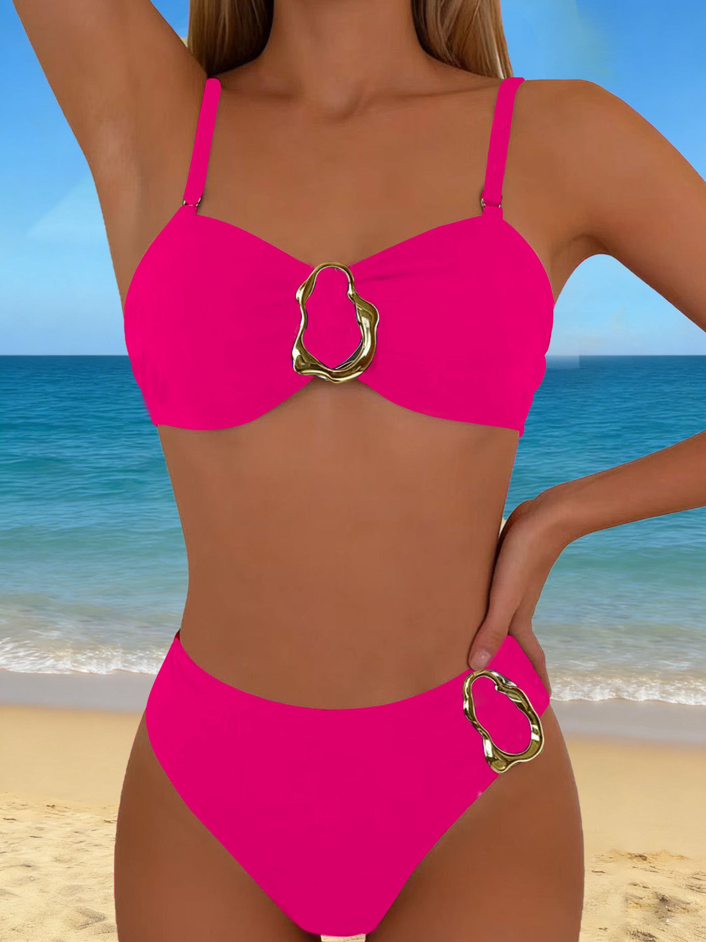 Lace up bikini solid color split