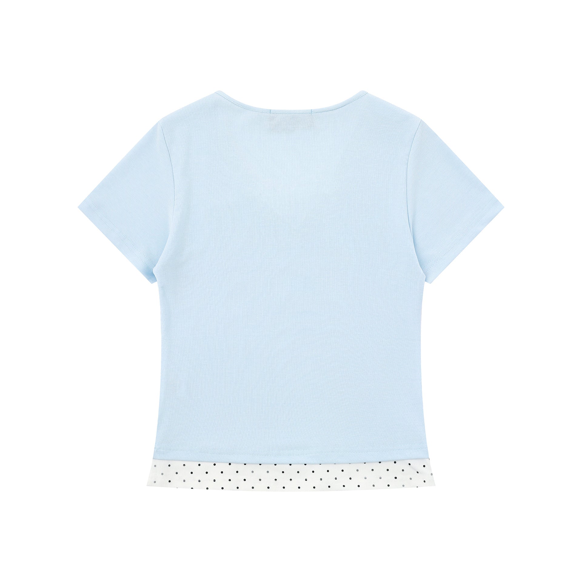 Rhinestone Polka Dot False Two-Piece T-Shirt with Lace Trim Bow Sweet Girl Style Short Sleeve