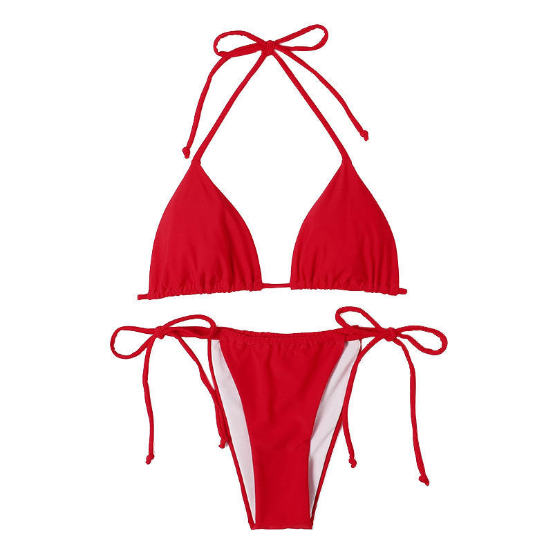 Solid Color Sleeveless Backless  Bikini Swimwear