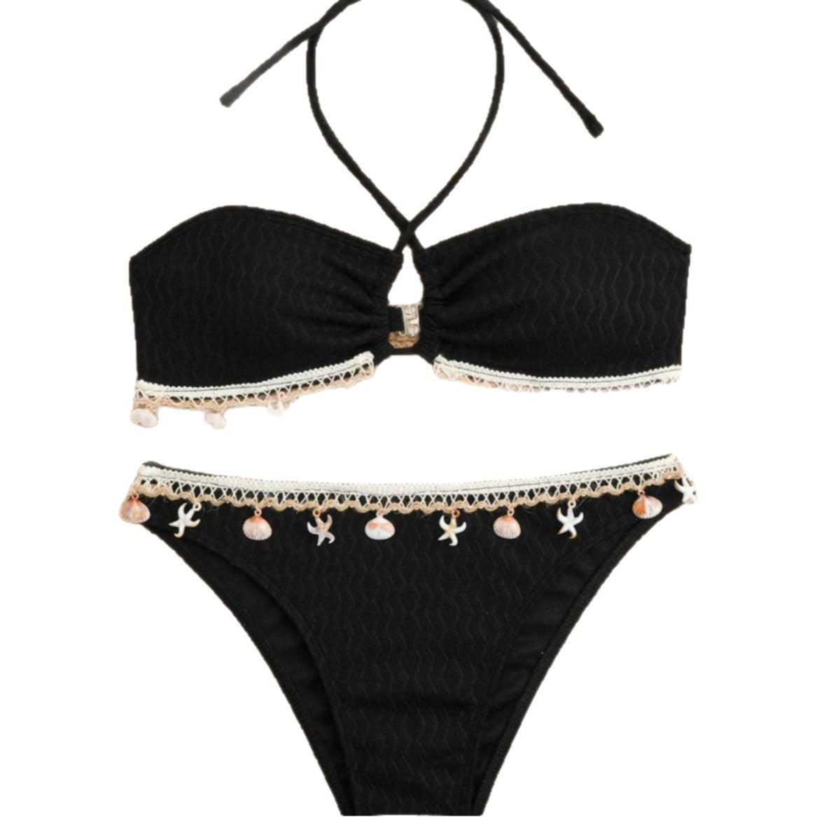 Hanging neck tassel pendant bikini swimsuit for women