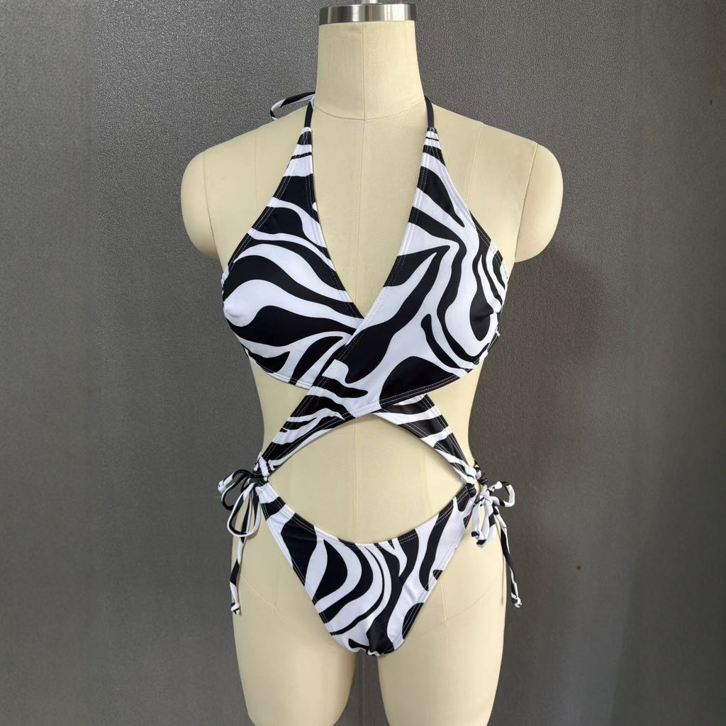 Zebra print bikini one-piece swimsuit