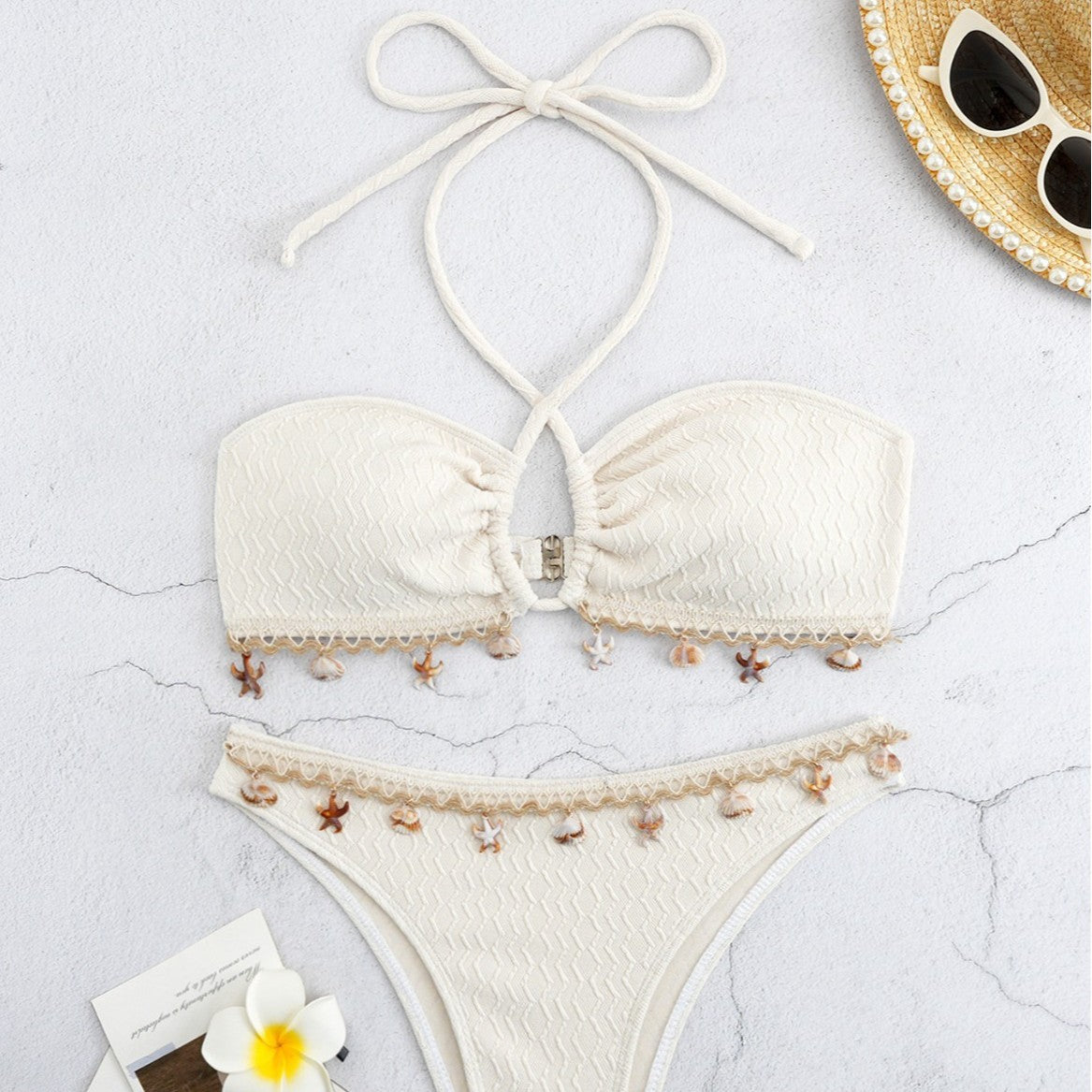 Hanging neck tassel pendant bikini swimsuit for women