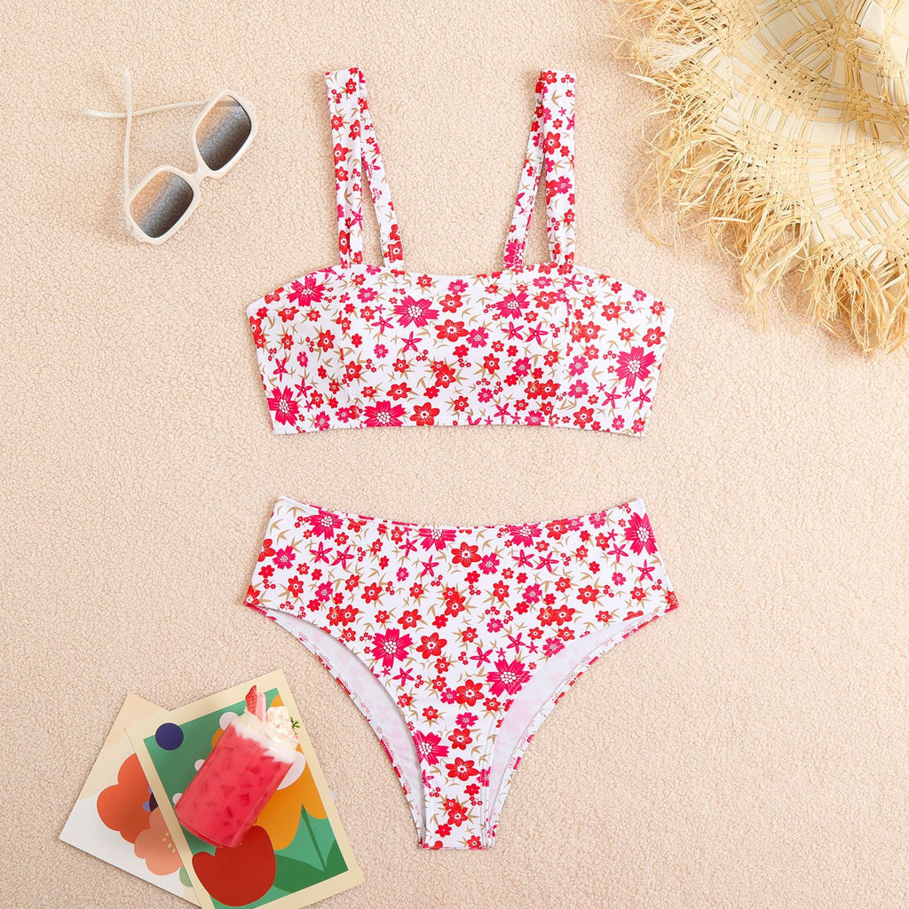 Small floral high waisted patchwork bikini