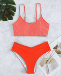 Striped Conservative High-Waisted Bikini Swimwear