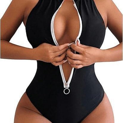 One piece bikini swimsuit with zipper on the chest