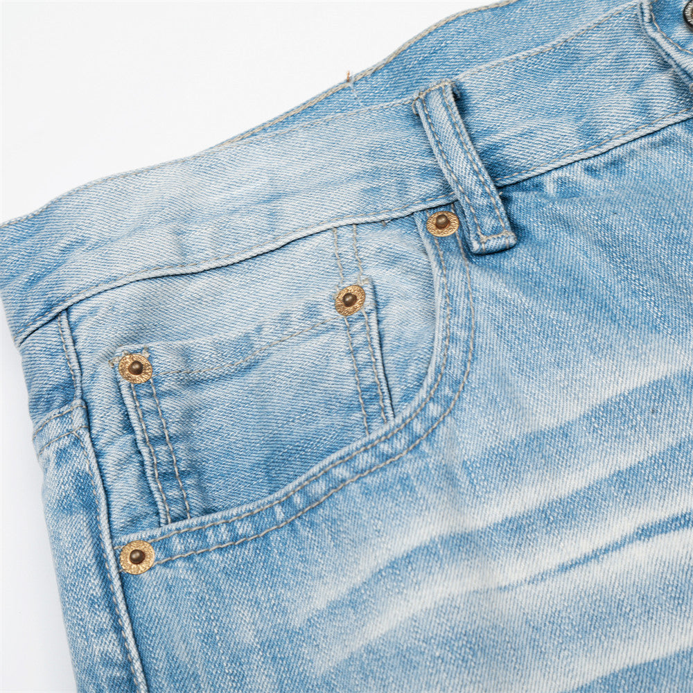 Light colored gradient washed vintage denim micro flared pants