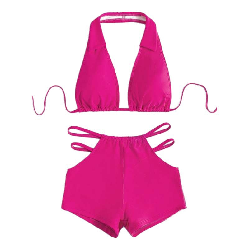 High waisted hollowed out bikini swimsuit for women
