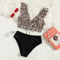 Leopard Print Ruffle Edge Bikini Swimwear for Women