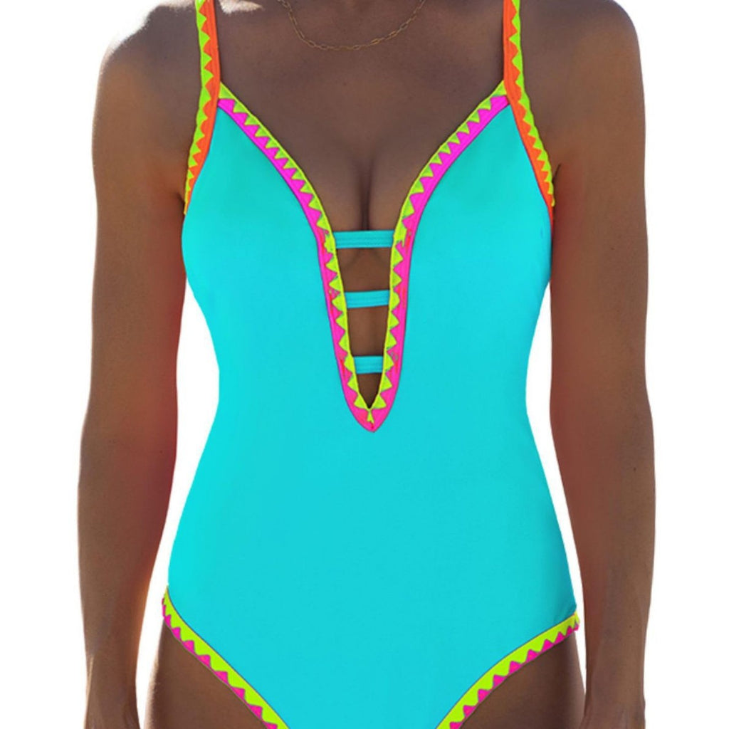 Color blocking swimsuit women's lace up bikini