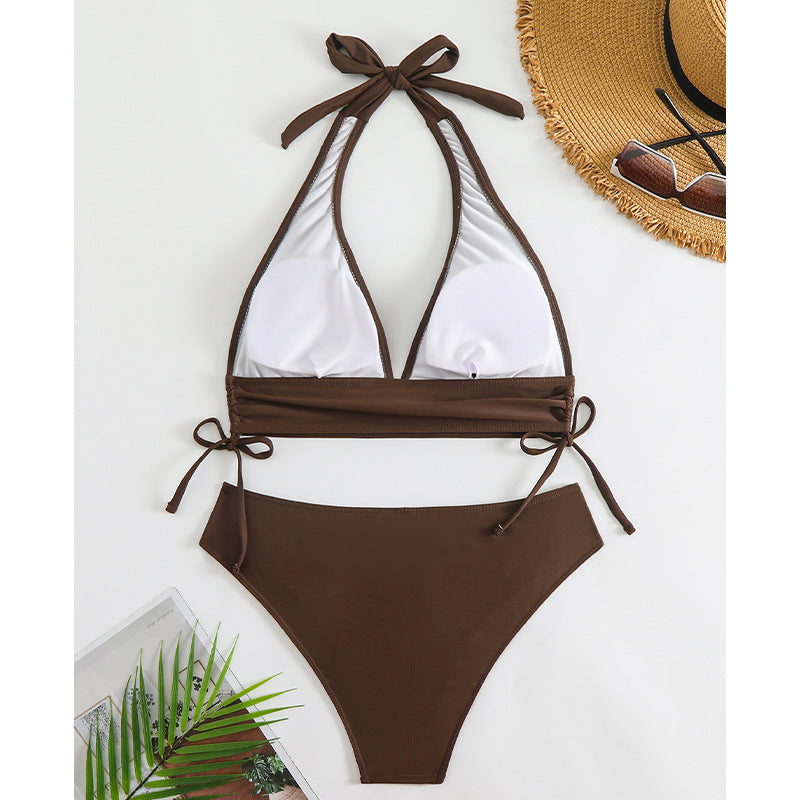 Hanging neck suspender bikini swimsuit for women