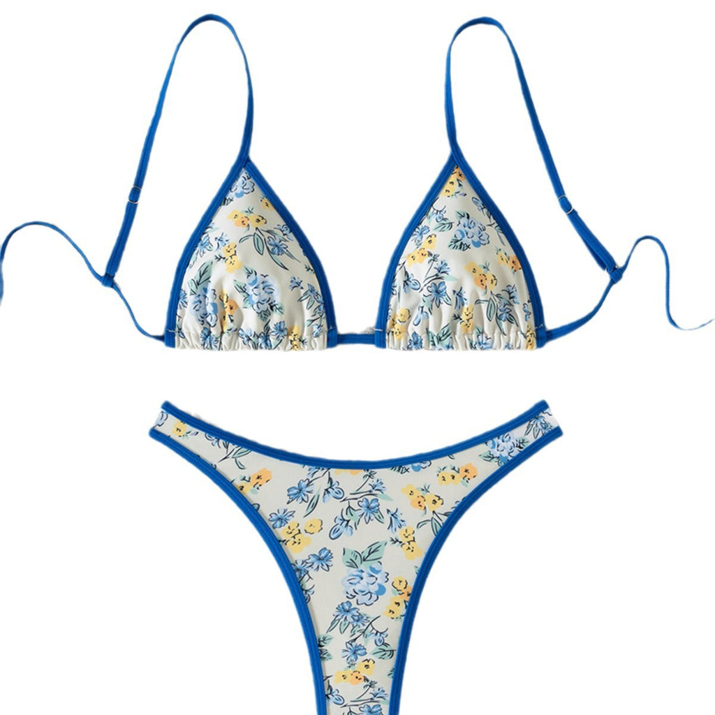 Small floral triangle sexy bikini split swimsuit