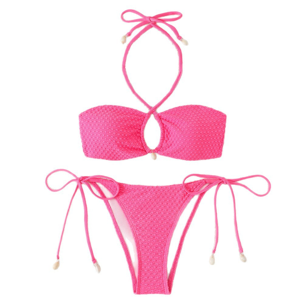 Gather solid color bikini three-point style
