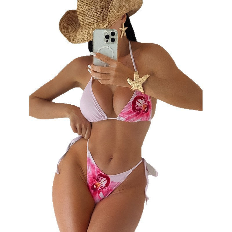 Printed Sleeveless Belted Bikini Set Swimwear for Women