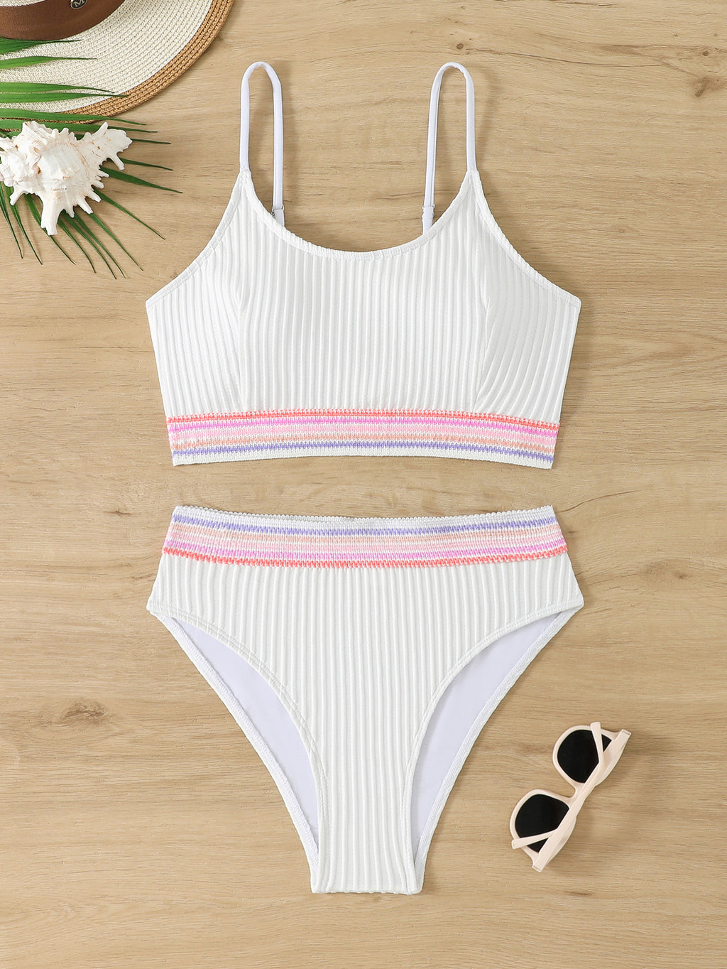 Split two-piece bikini with multiple colors