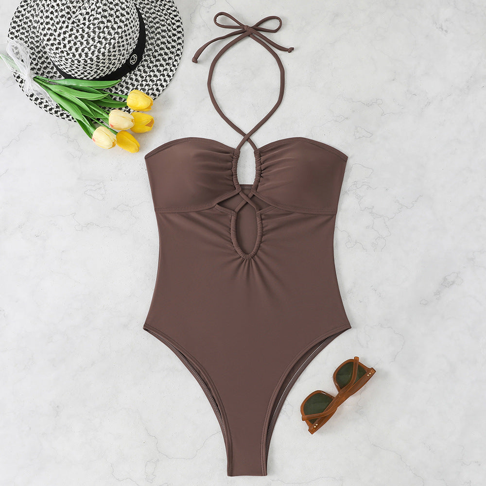 Conjoined hollow neck hanging triangle beach bikini
