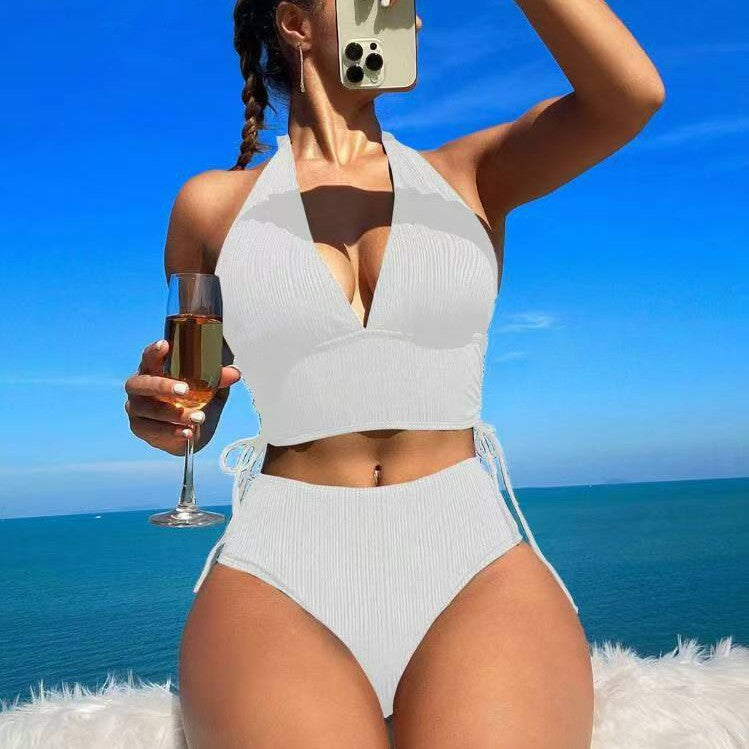 Lace up Pit Bar Bikini Split Swimsuit
