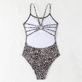 Bikini swimsuit leopard print color blocked backless