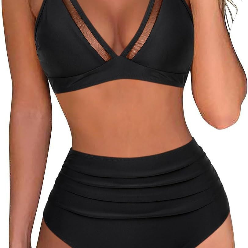 High Waist Bikini, Mesh Spliced Sexy