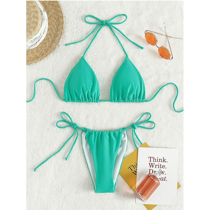 Solid Color Sleeveless Backless  Bikini Swimwear